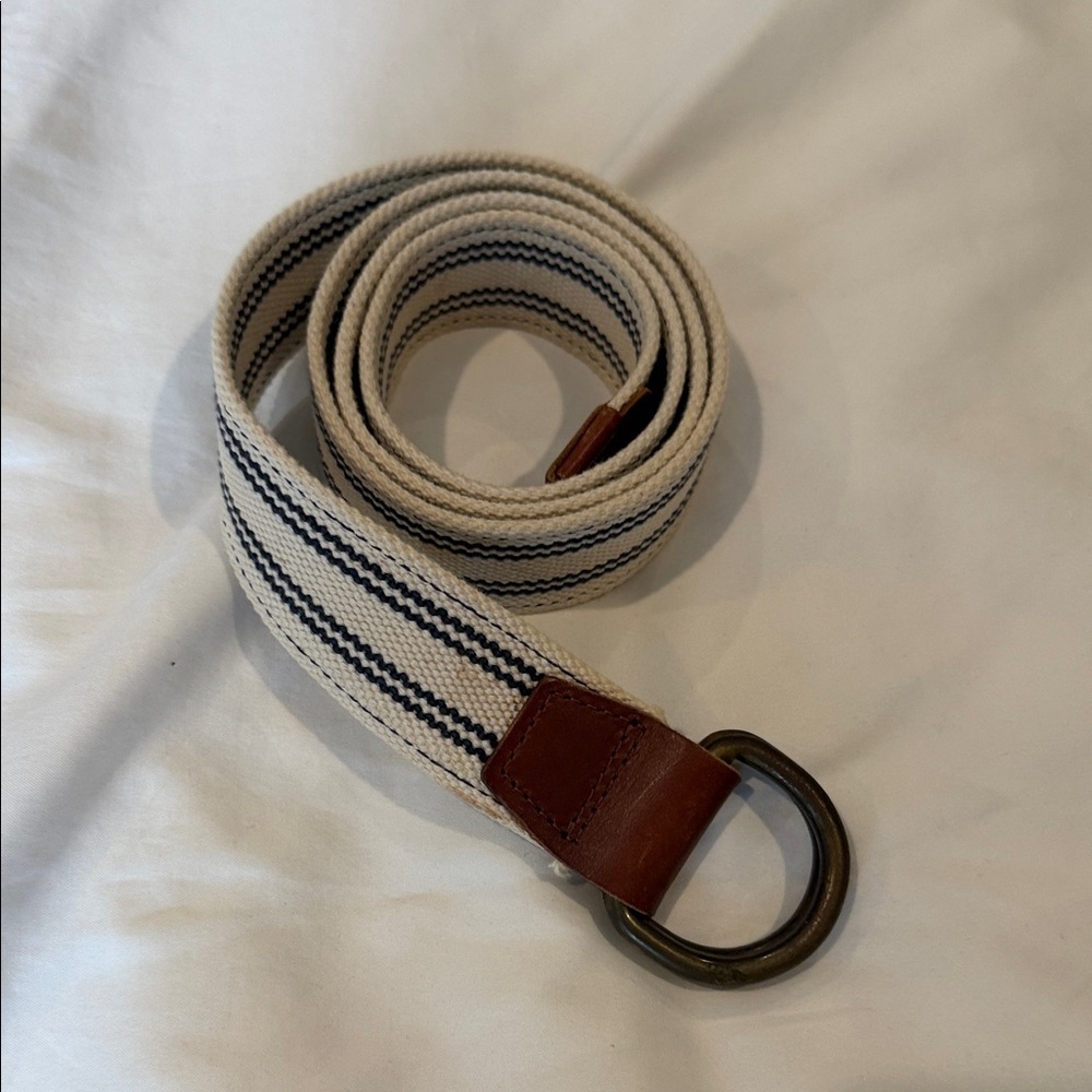 J. Crew Striped Canvas Belt with Leather Accent